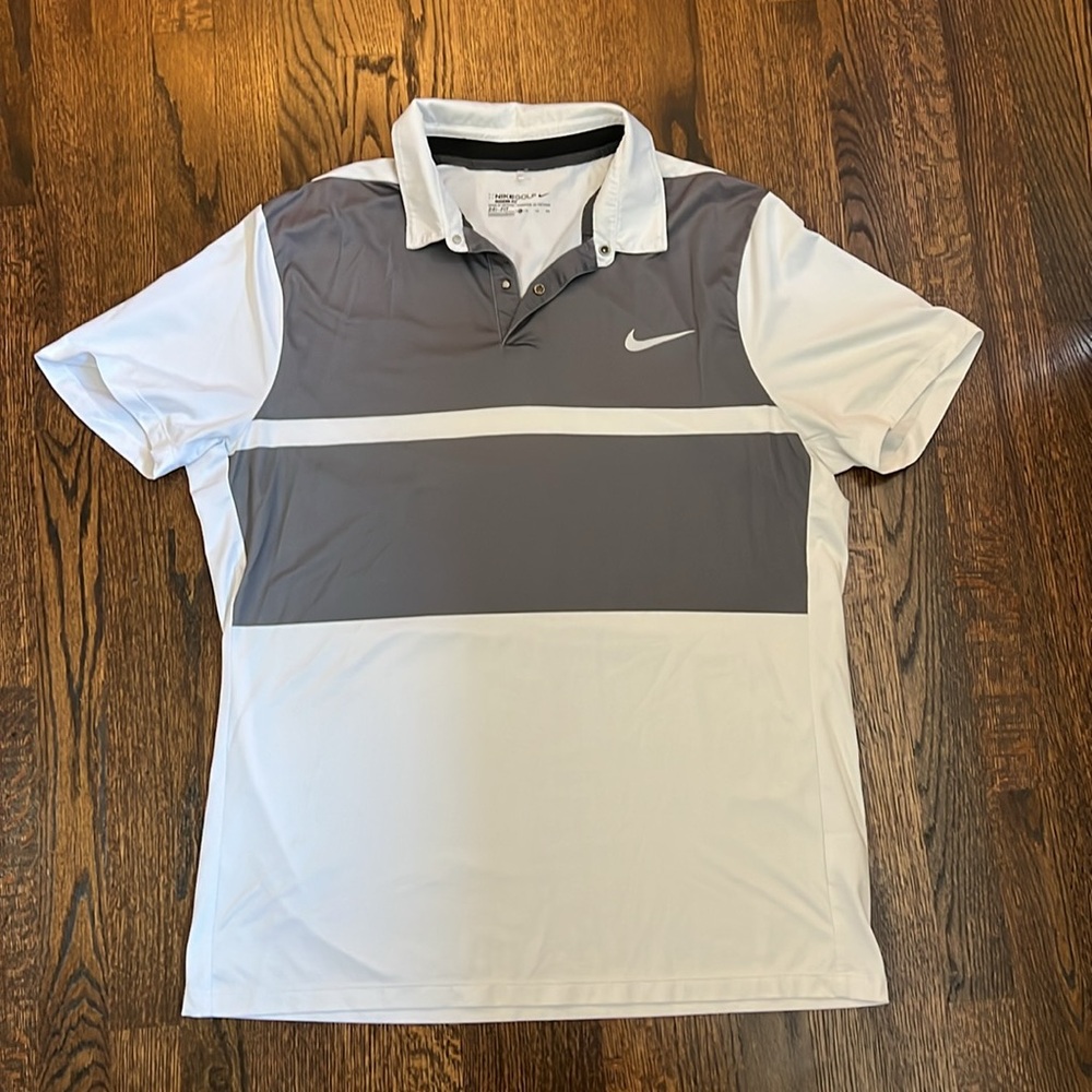 Nike Men's Gray and White Polo Shirt